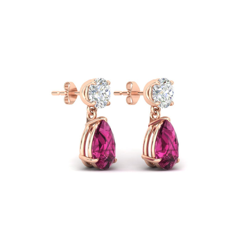 Round & Pear Diamond Drop Stud Earrings