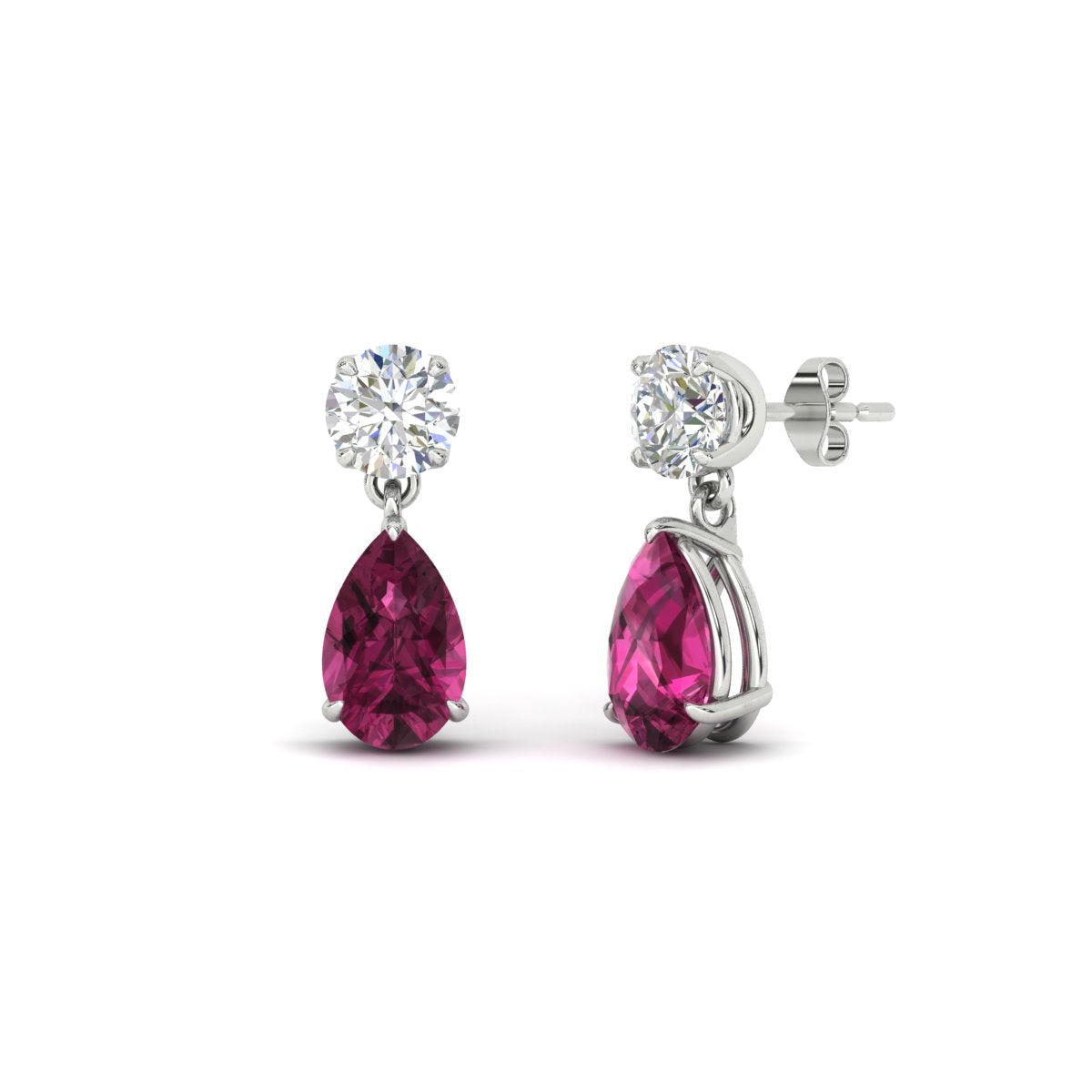 Round & Pear Diamond Drop Stud Earrings