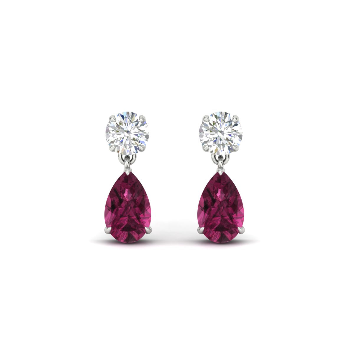 Round & Pear Diamond Drop Stud Earrings