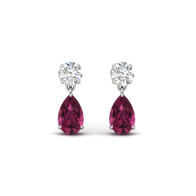 Round & Pear Diamond Drop Stud Earrings