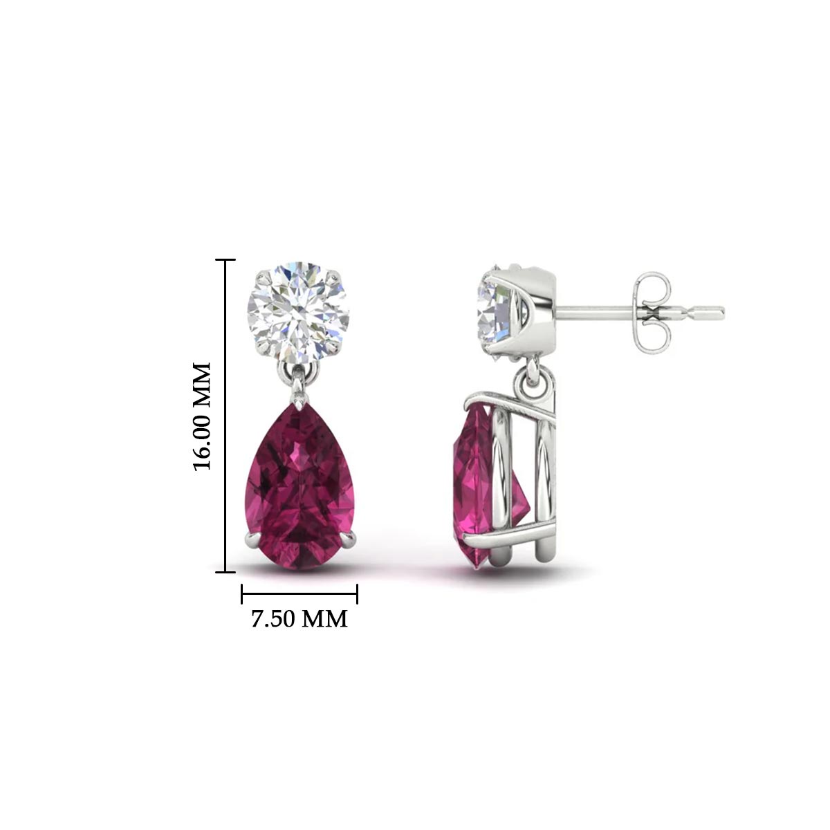 Round & Pear Diamond Drop Stud Earrings