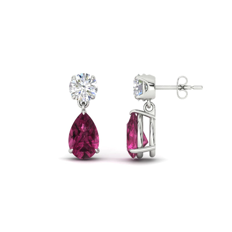 Round & Pear Diamond Drop Stud Earrings