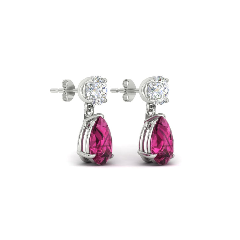 Round & Pear Diamond Drop Stud Earrings