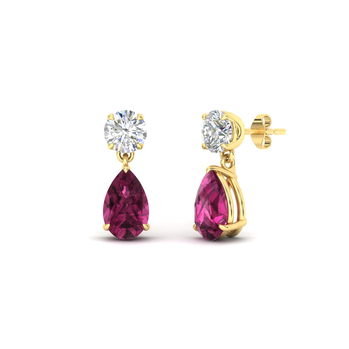 Round & Pear Diamond Drop Stud Earrings