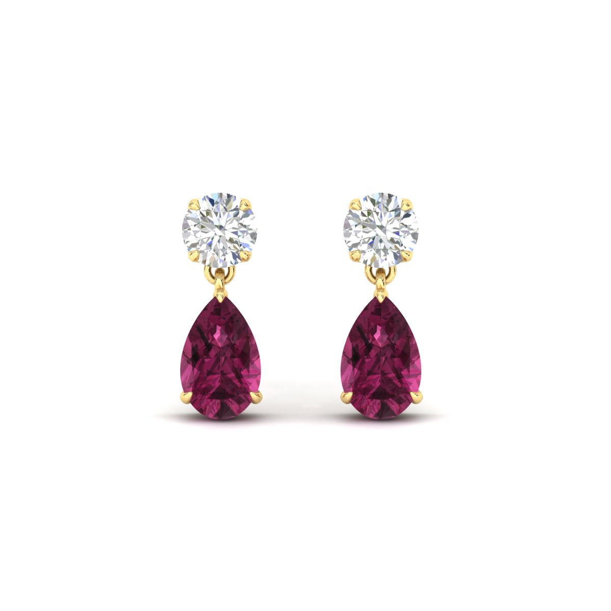 Round & Pear Diamond Drop Stud Earrings