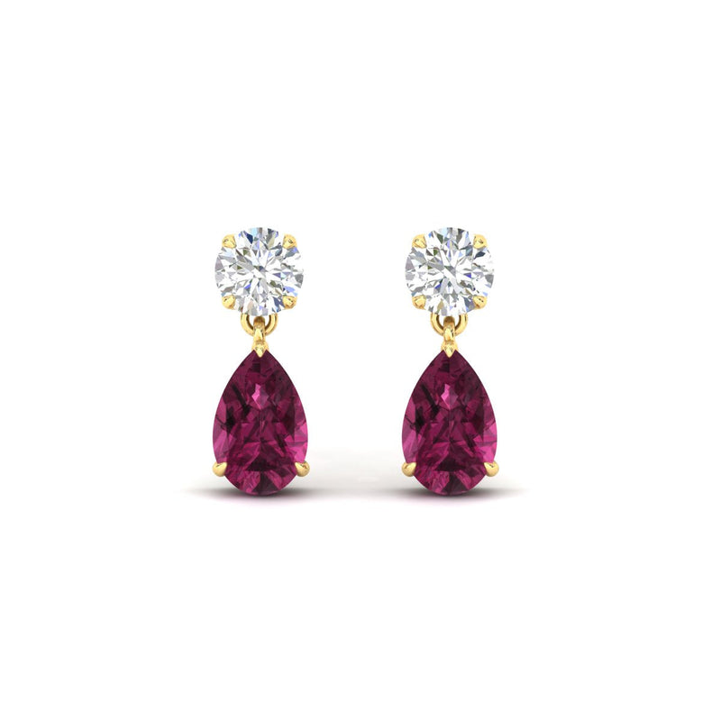 Round & Pear Diamond Drop Stud Earrings