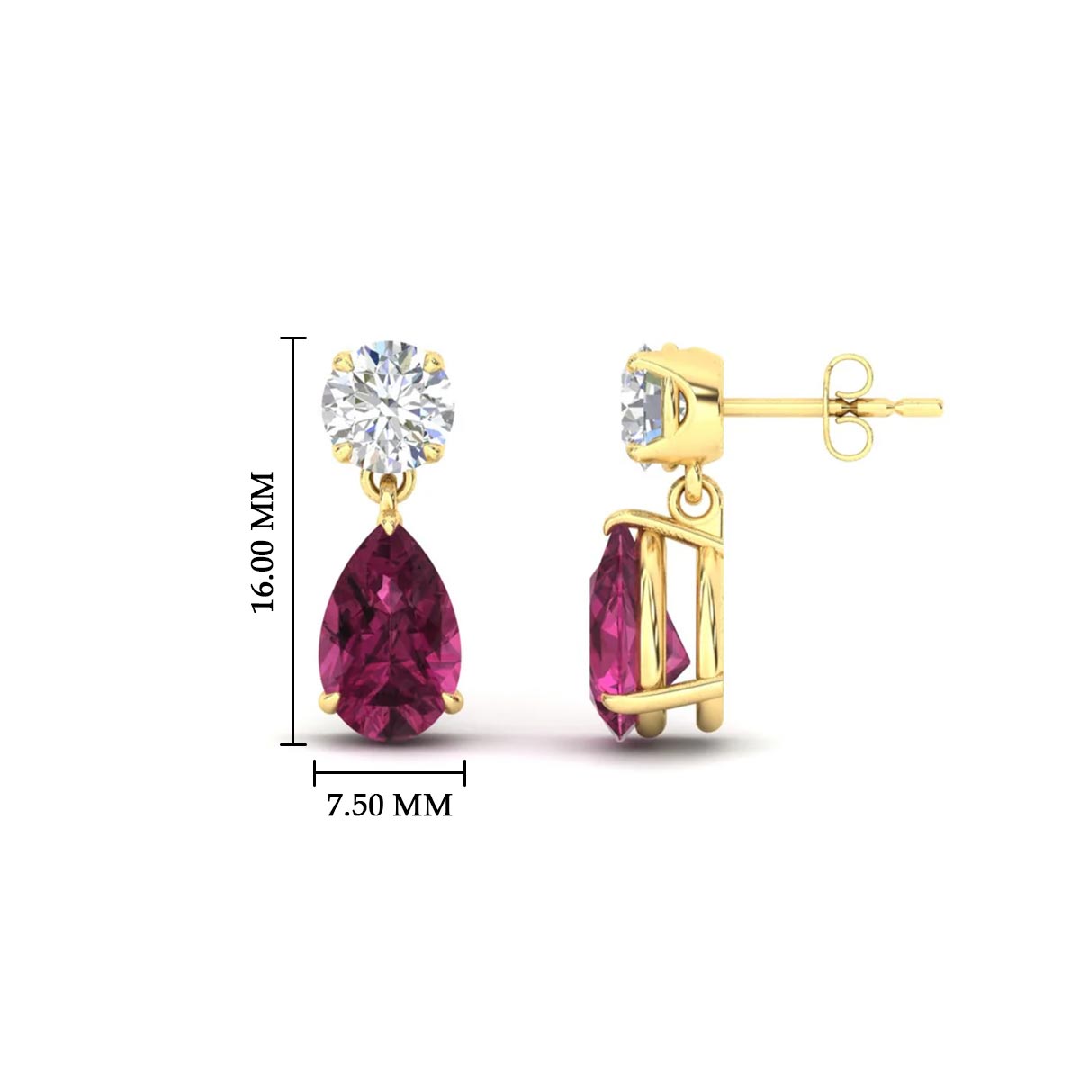 Round & Pear Diamond Drop Stud Earrings