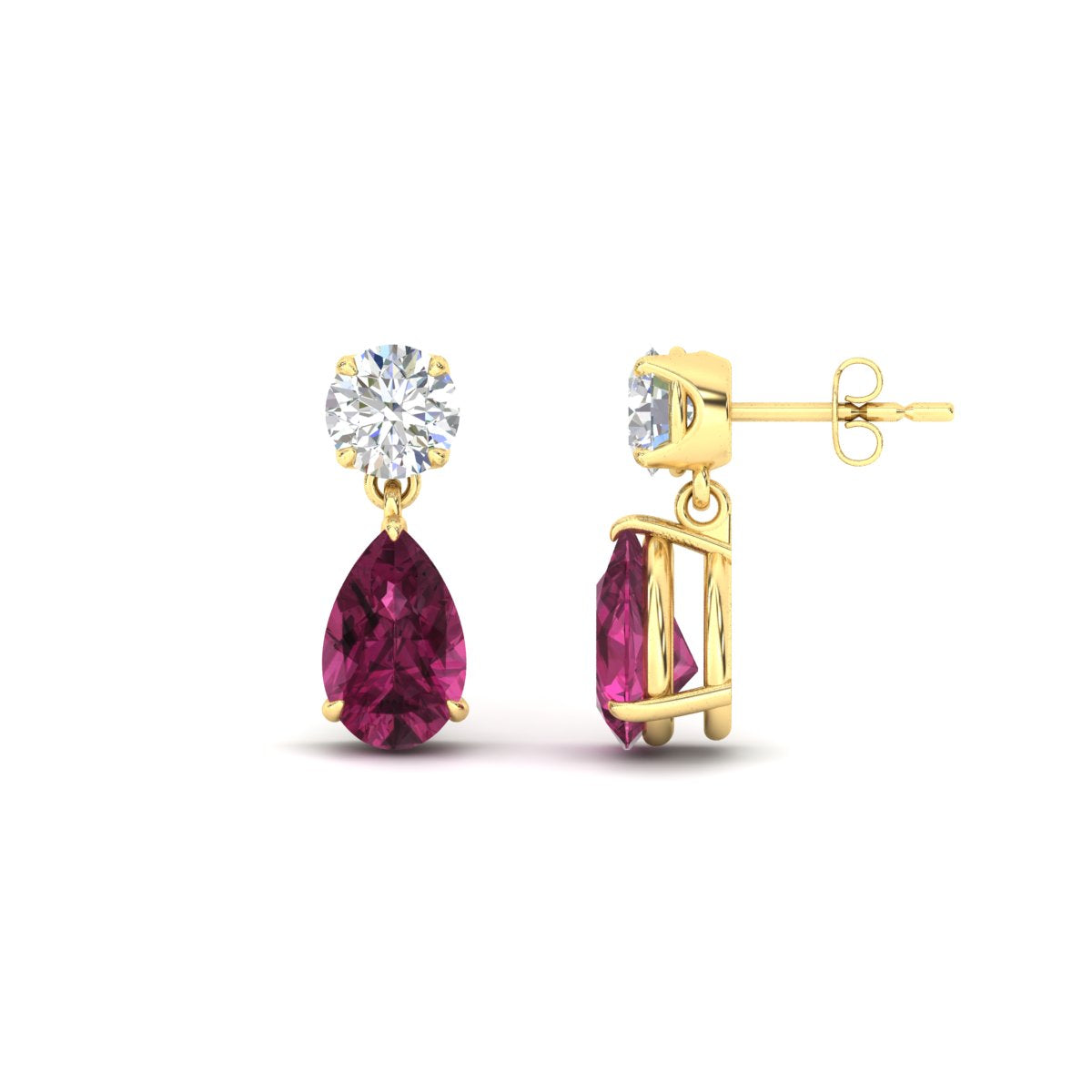 Round & Pear Diamond Drop Stud Earrings
