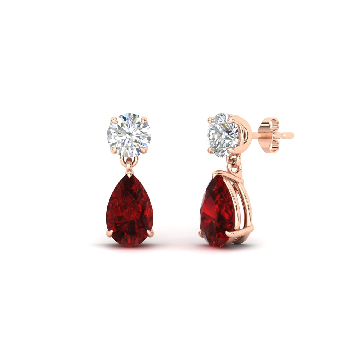 Round & Pear Diamond Drop Stud Earrings