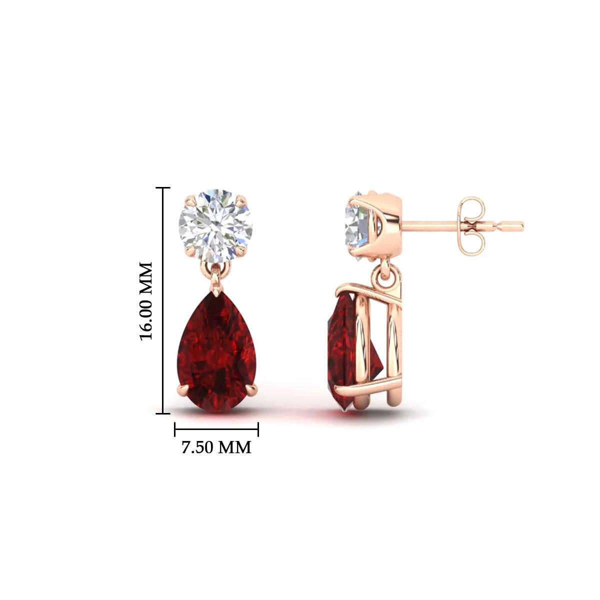 Round & Pear Diamond Drop Stud Earrings