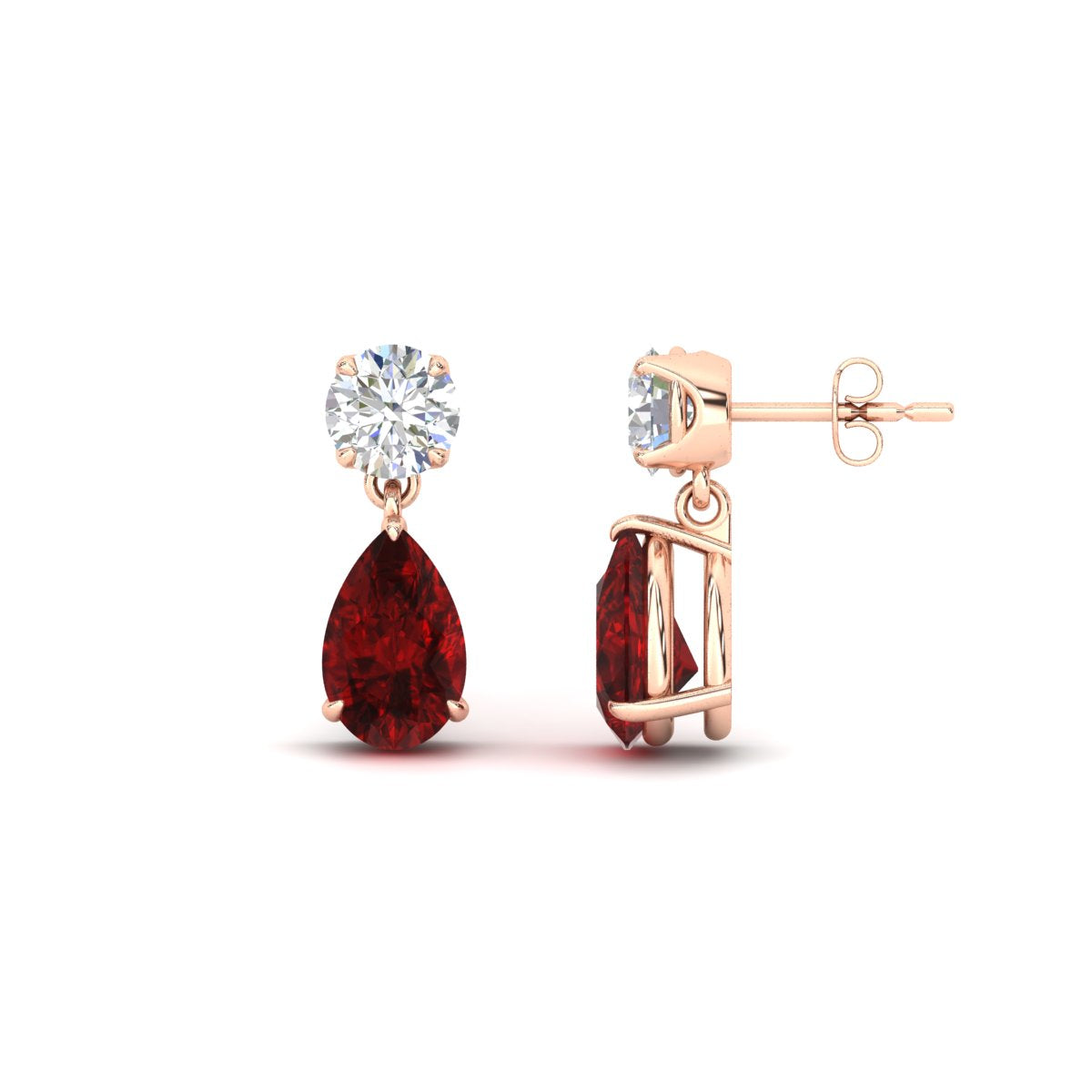 Round & Pear Diamond Drop Stud Earrings