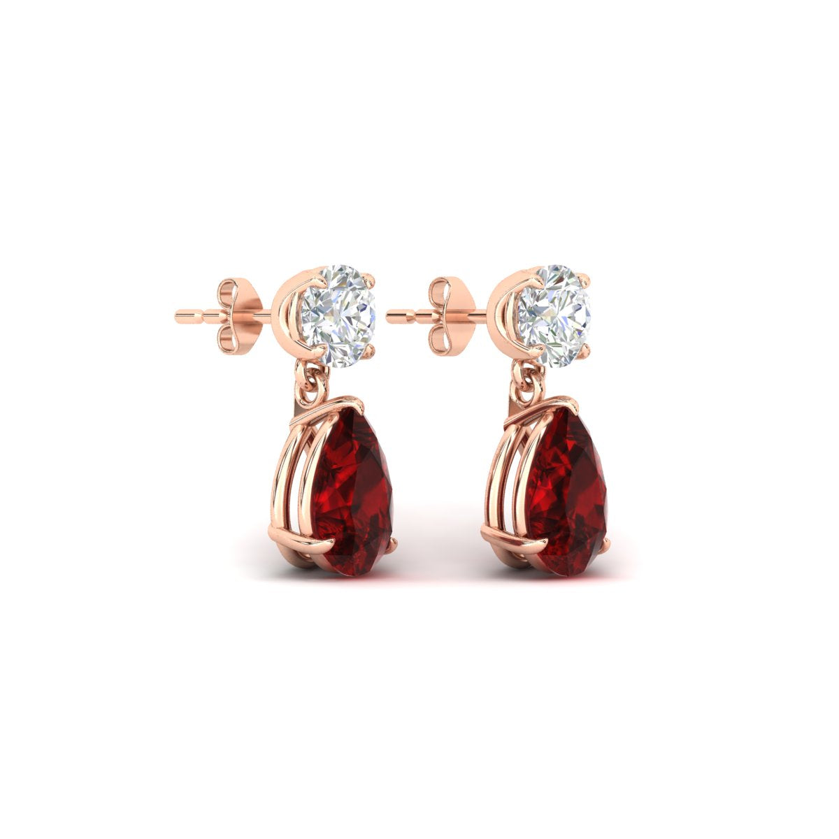 Round & Pear Diamond Drop Stud Earrings