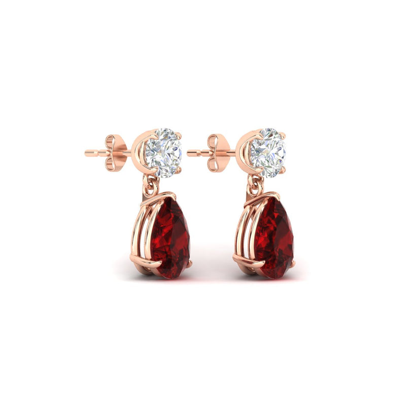 Round & Pear Diamond Drop Stud Earrings