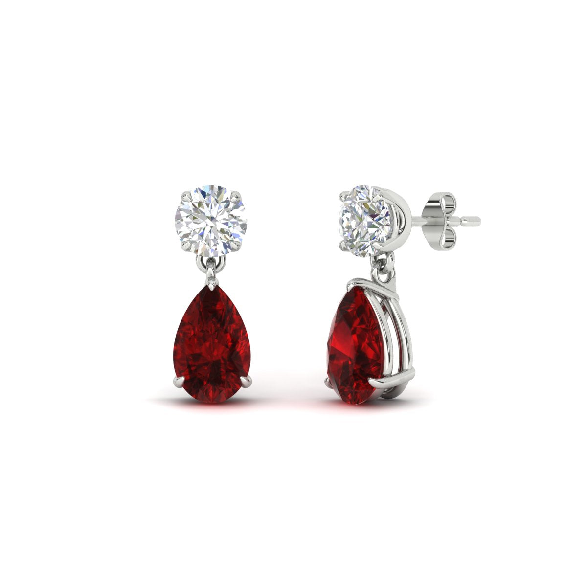 Round & Pear Diamond Drop Stud Earrings