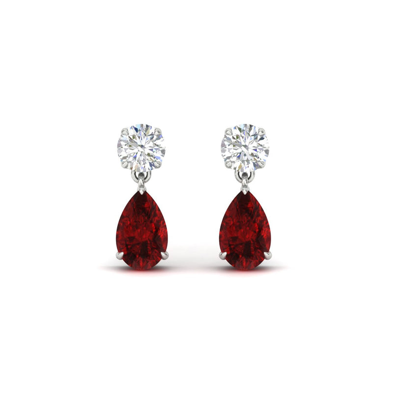 Round & Pear Diamond Drop Stud Earrings