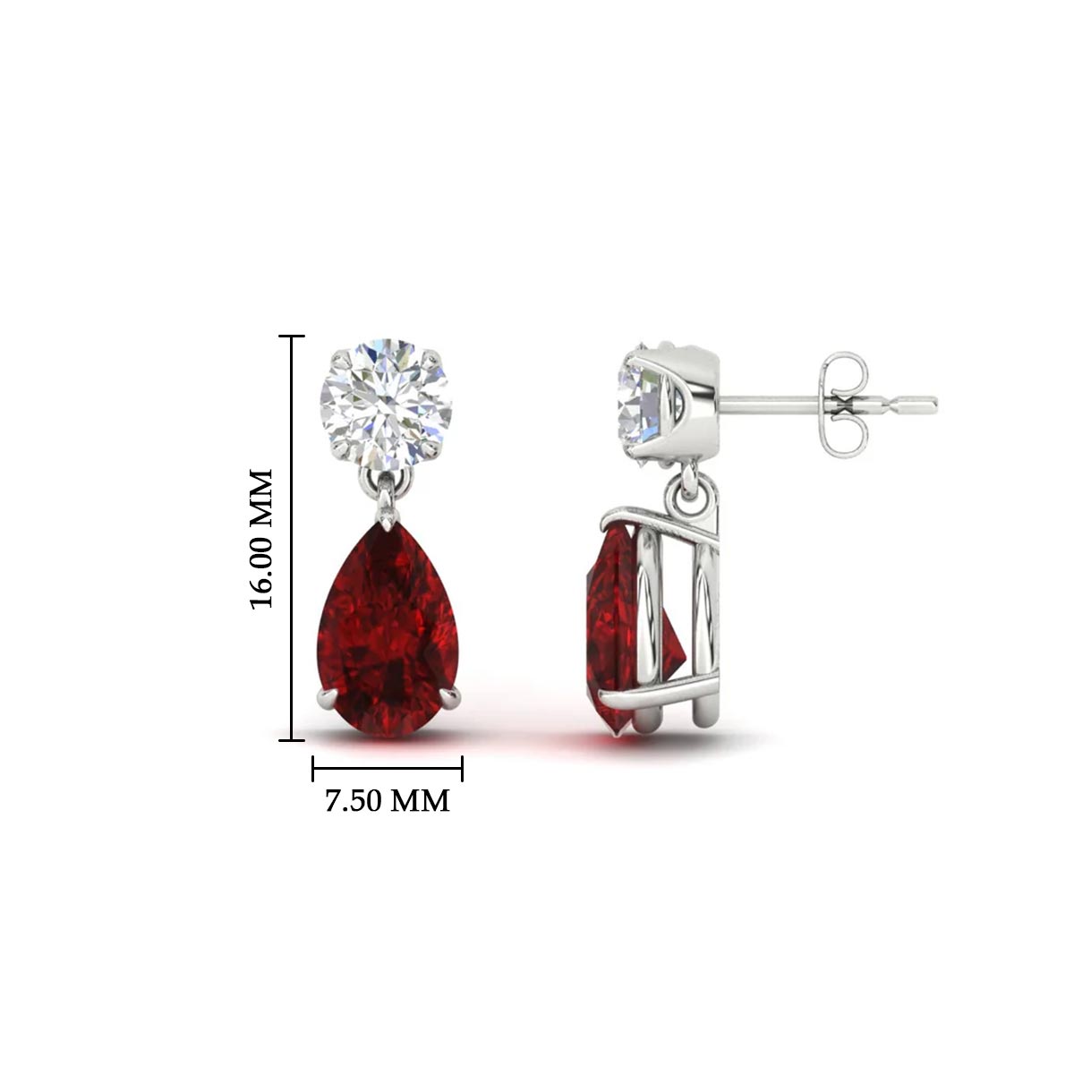 Round & Pear Diamond Drop Stud Earrings