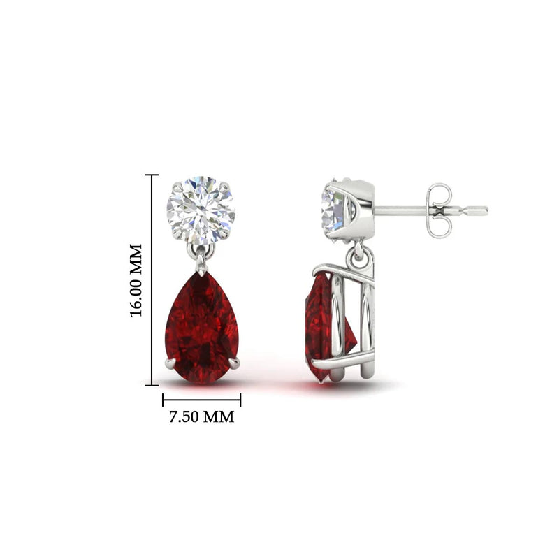Round & Pear Diamond Drop Stud Earrings