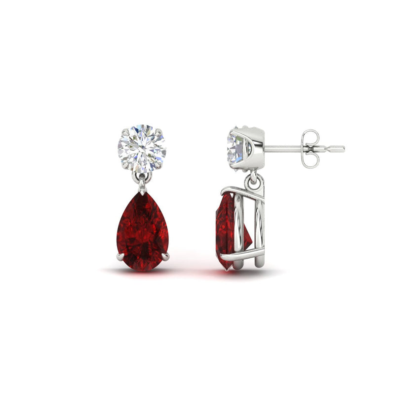 Round & Pear Diamond Drop Stud Earrings