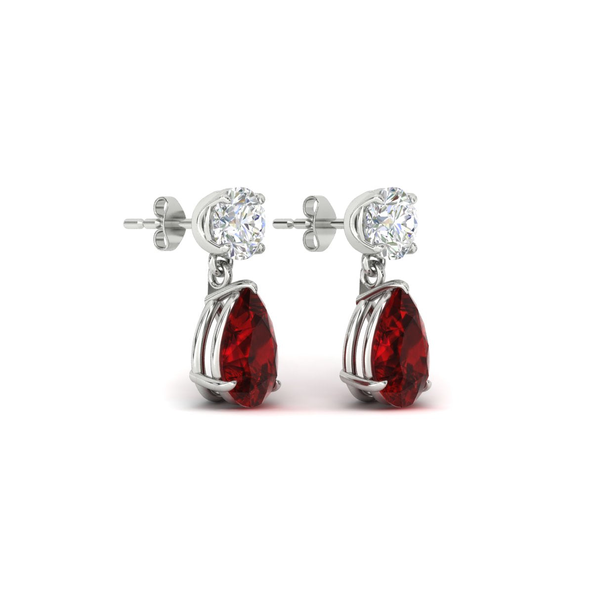 Round & Pear Diamond Drop Stud Earrings