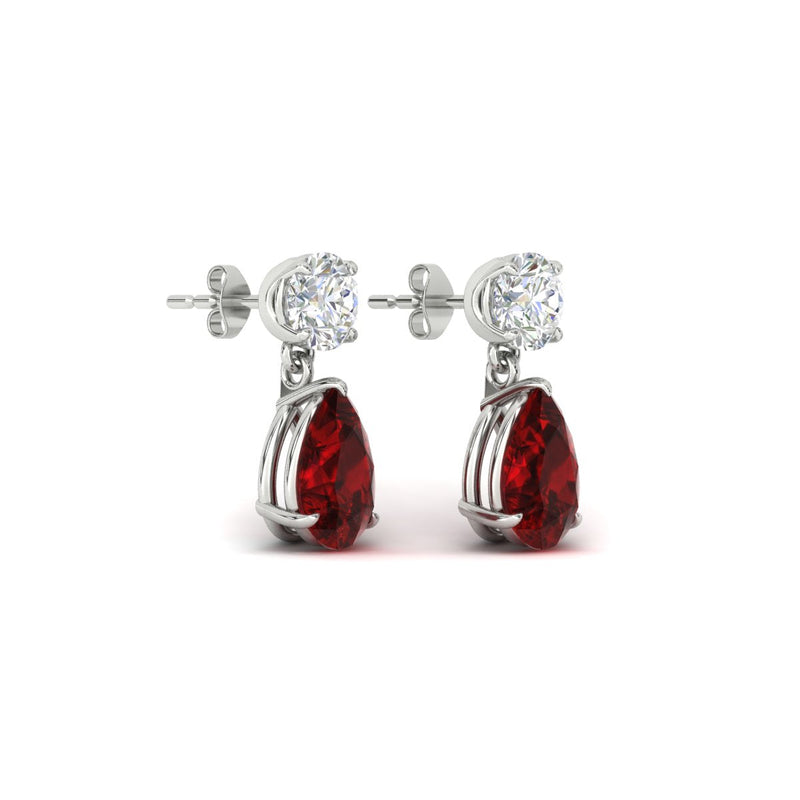 Round & Pear Diamond Drop Stud Earrings