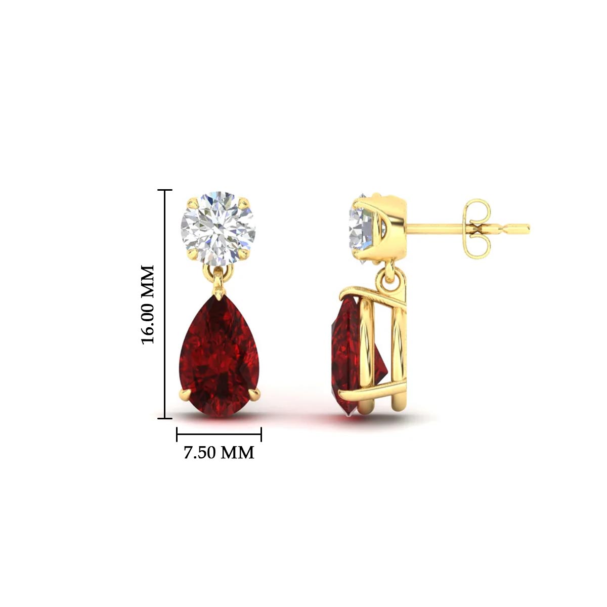 Round & Pear Diamond Drop Stud Earrings