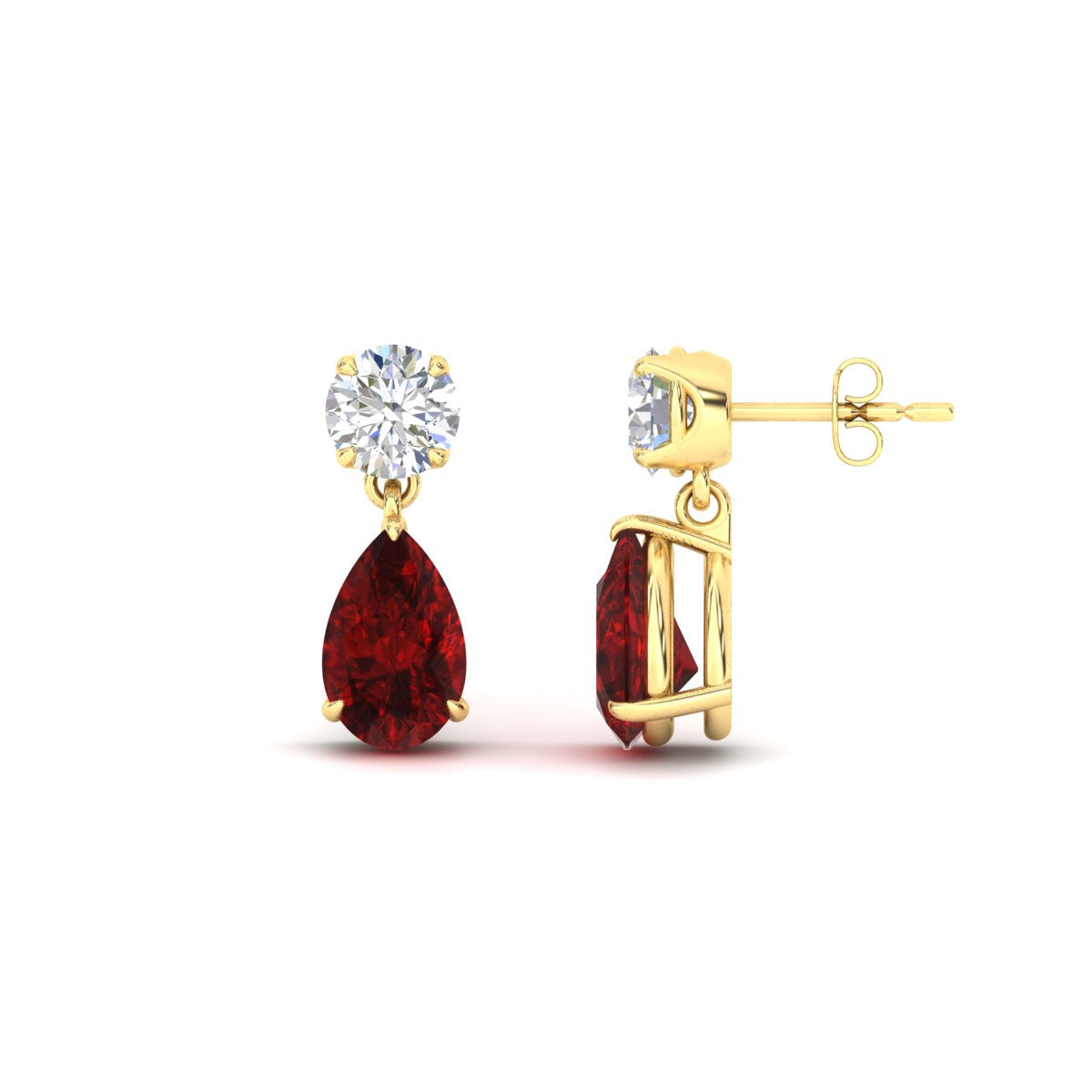 Round & Pear Diamond Drop Stud Earrings