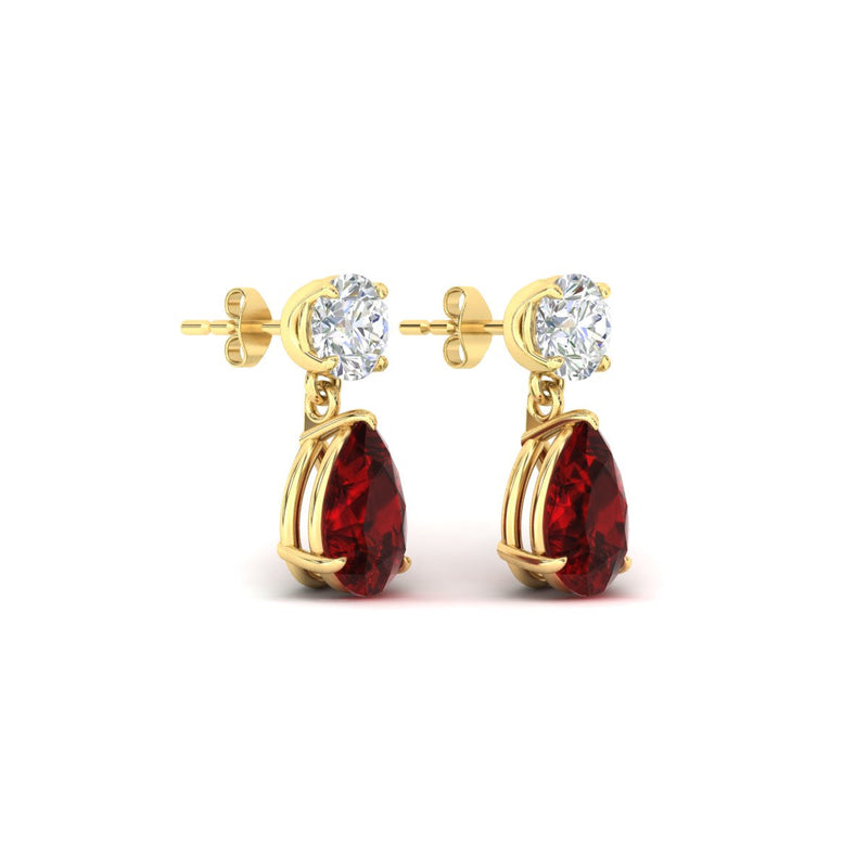 Round & Pear Diamond Drop Stud Earrings