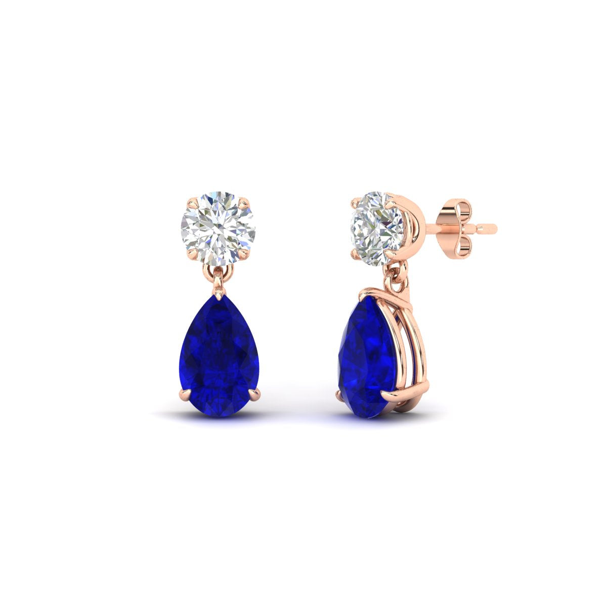 Round & Pear Diamond Drop Stud Earrings