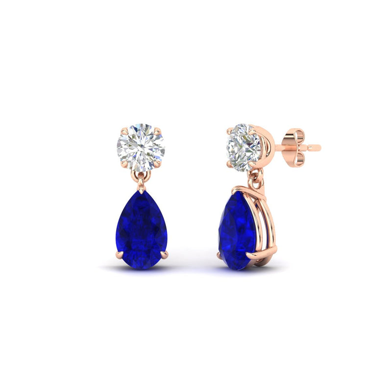 Round & Pear Diamond Drop Stud Earrings