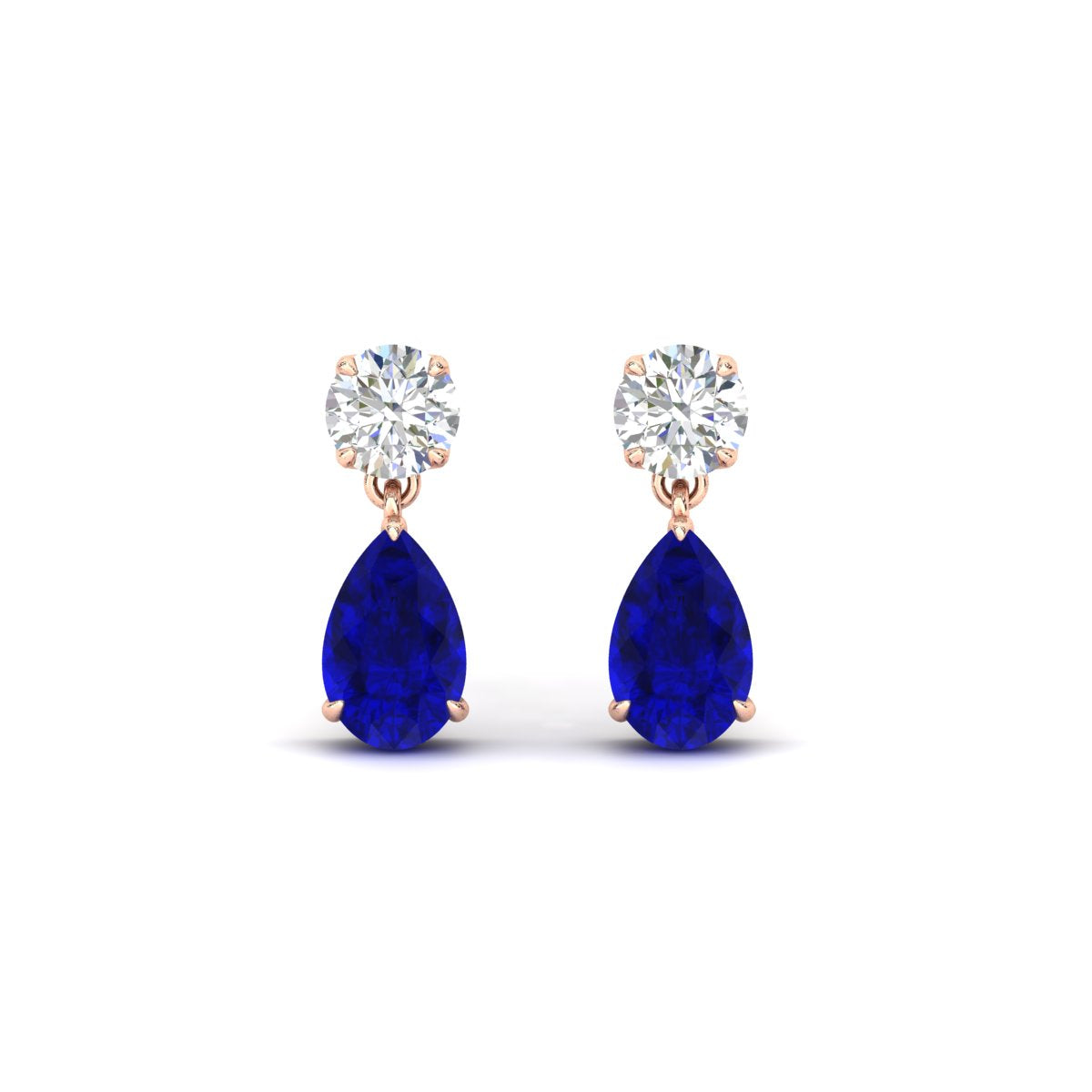Round & Pear Diamond Drop Stud Earrings