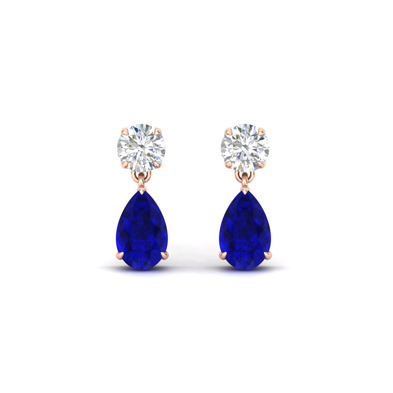 Round & Pear Diamond Drop Stud Earrings