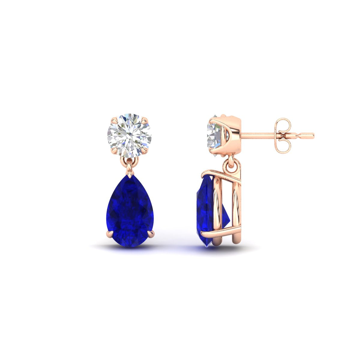 Round & Pear Diamond Drop Stud Earrings