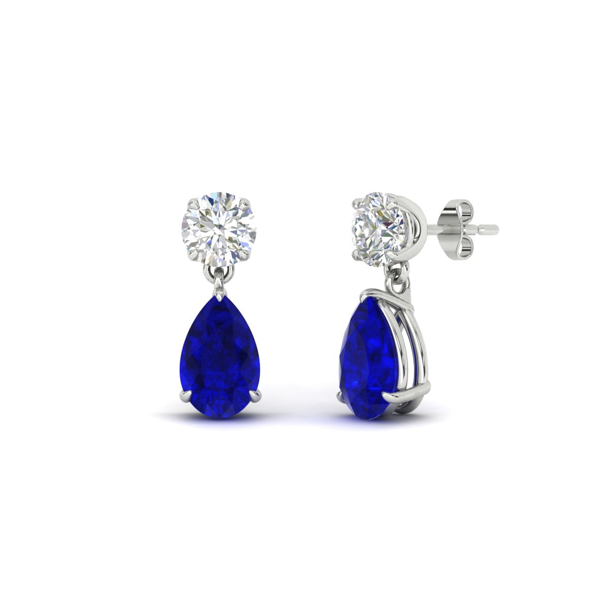 Round & Pear Diamond Drop Stud Earrings