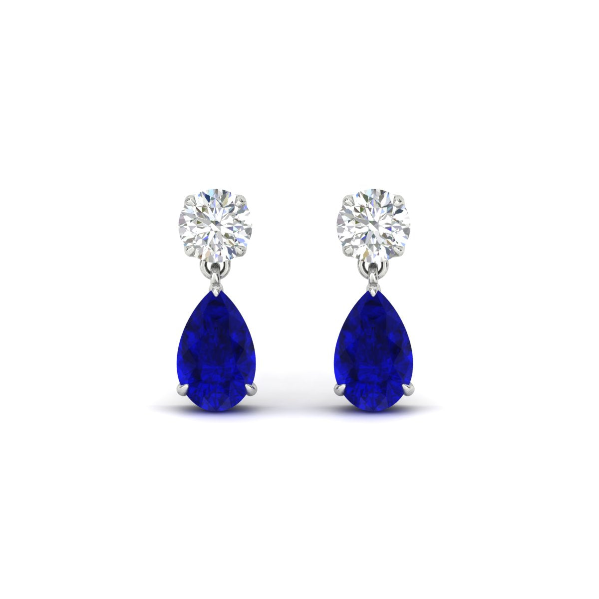 Round & Pear Diamond Drop Stud Earrings