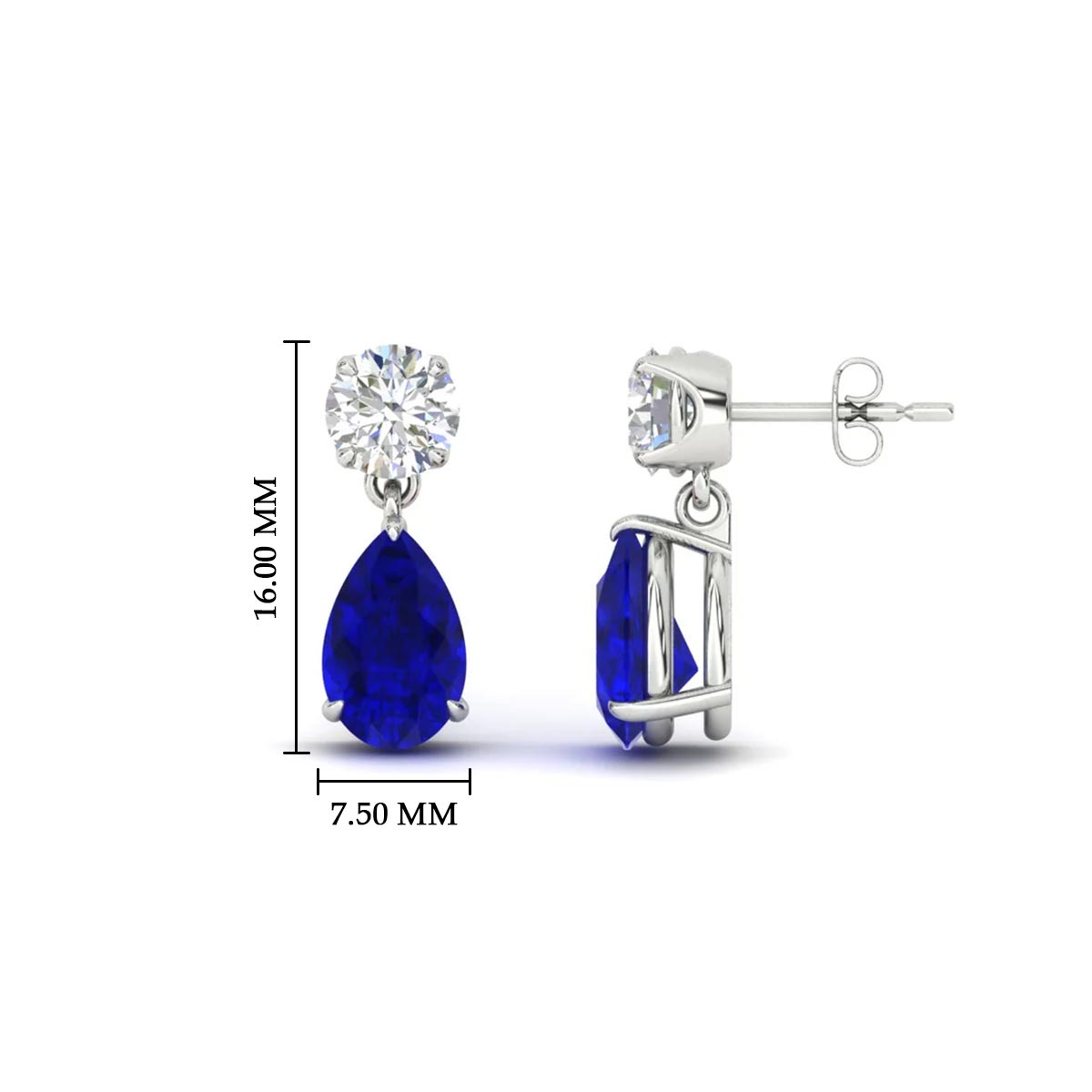 Round & Pear Diamond Drop Stud Earrings