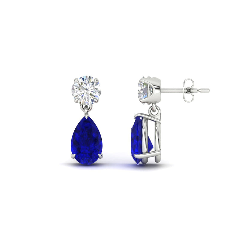 Round & Pear Diamond Drop Stud Earrings