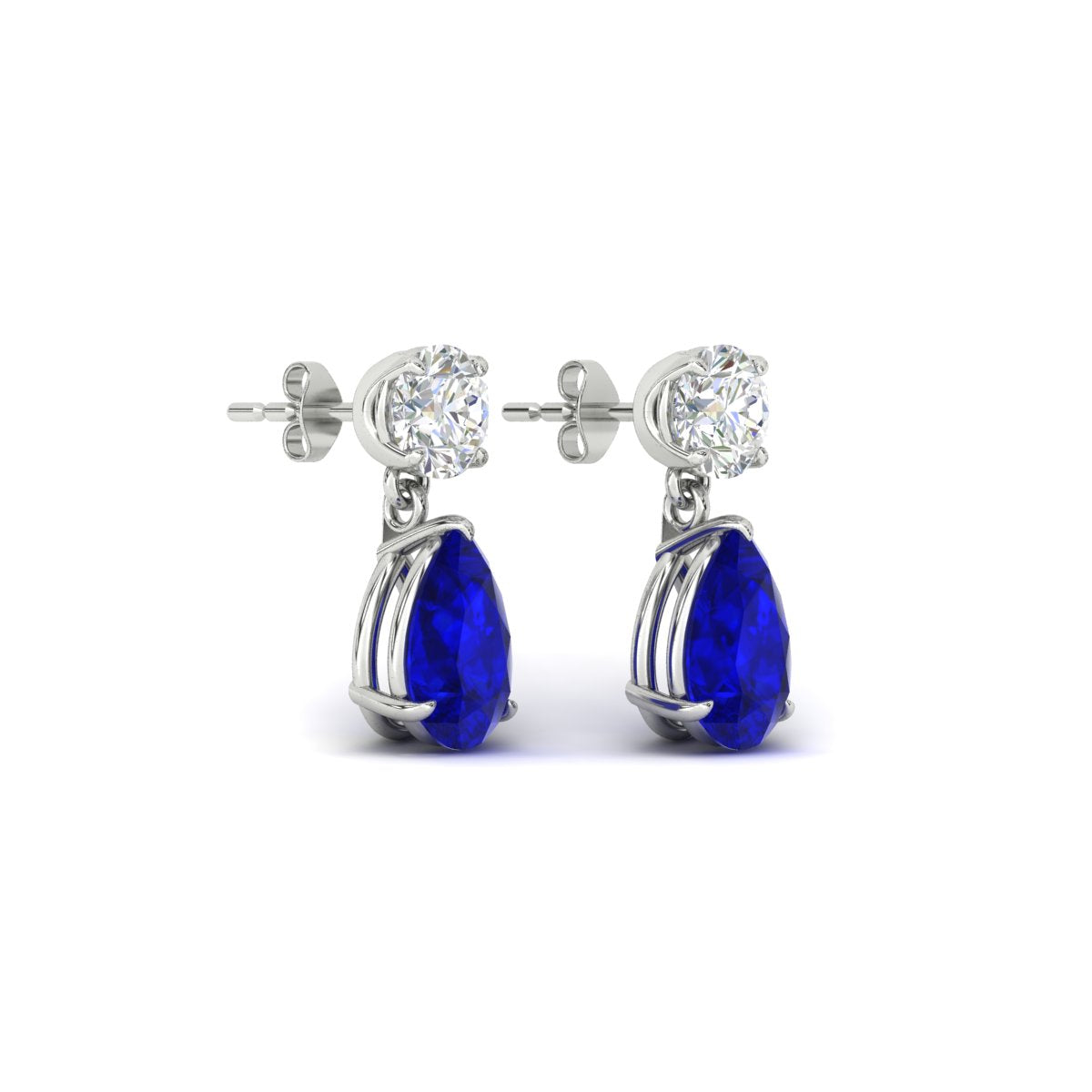 Round & Pear Diamond Drop Stud Earrings
