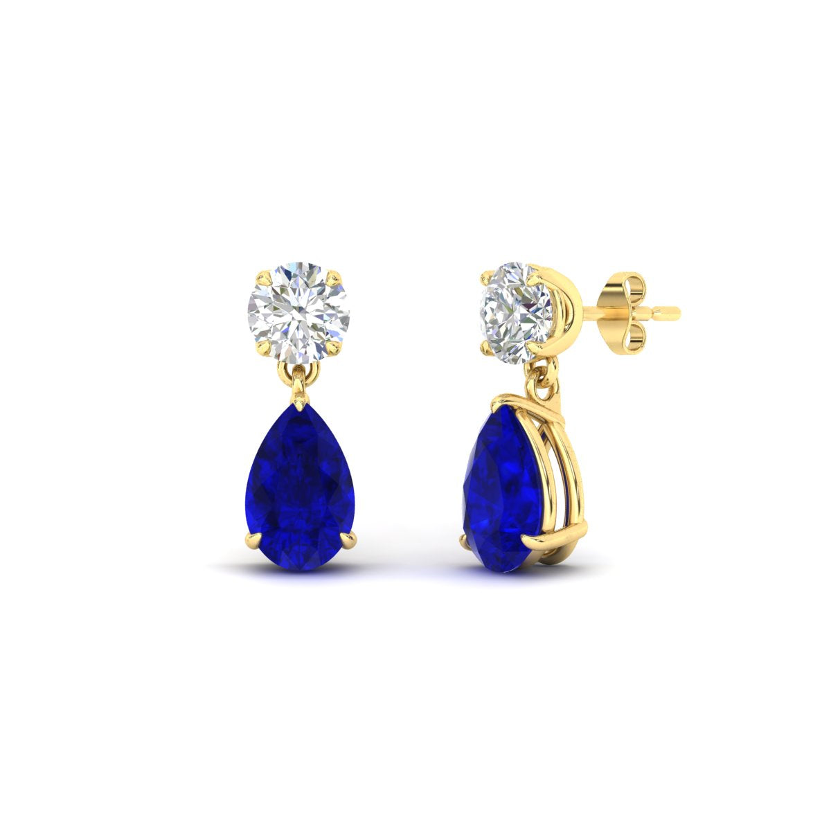 Round & Pear Diamond Drop Stud Earrings