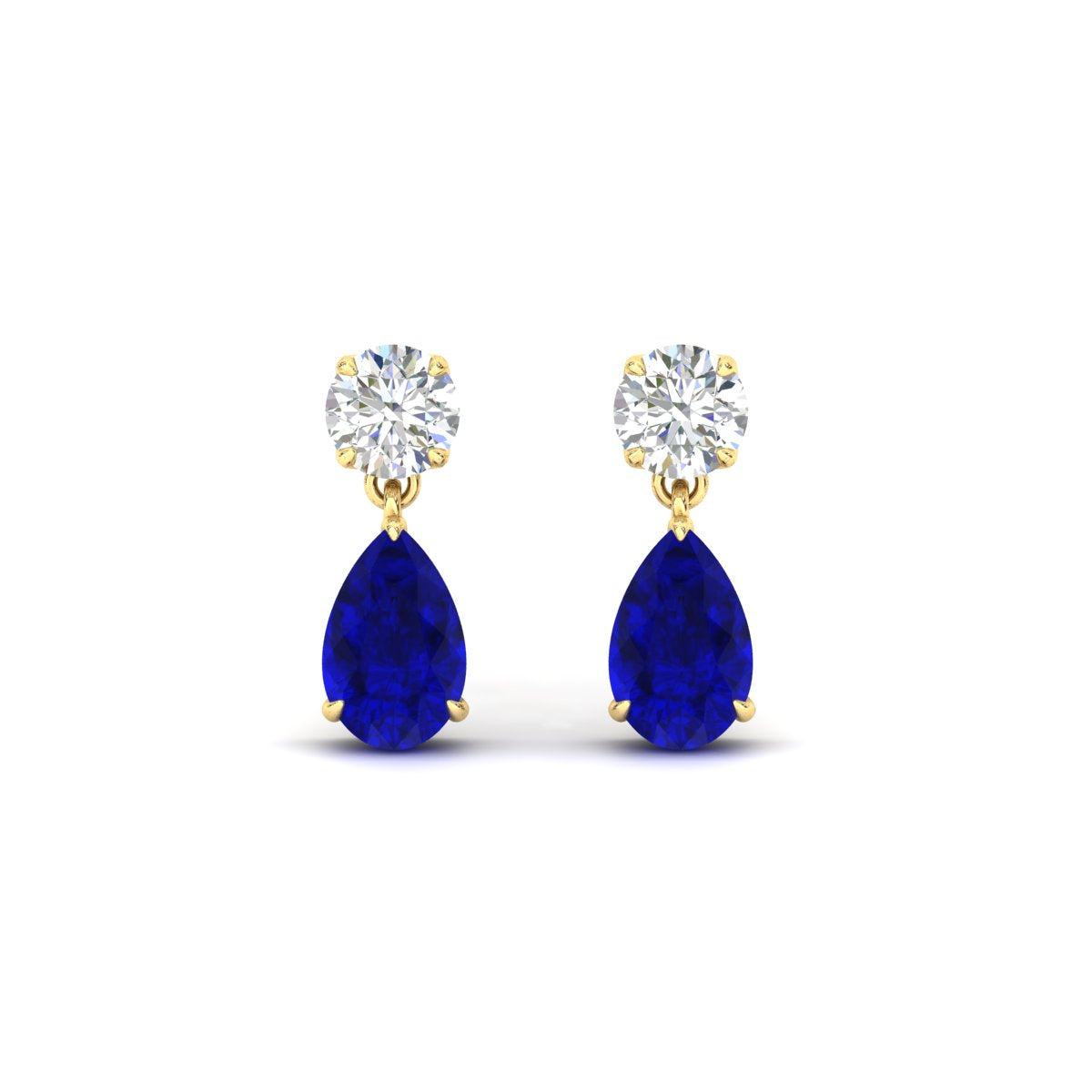 Round & Pear Diamond Drop Stud Earrings