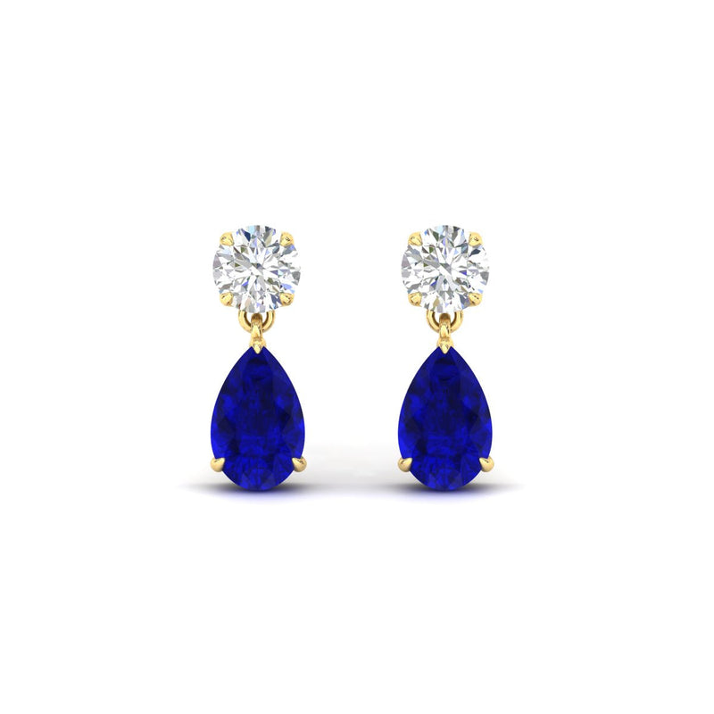 Round & Pear Diamond Drop Stud Earrings