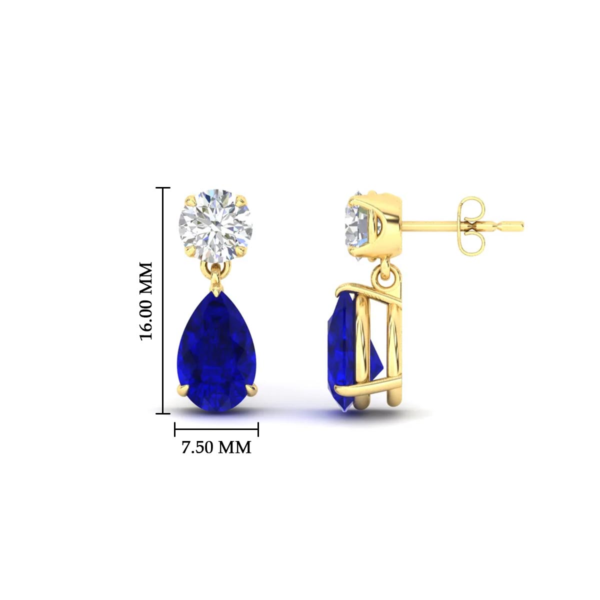 Round & Pear Diamond Drop Stud Earrings