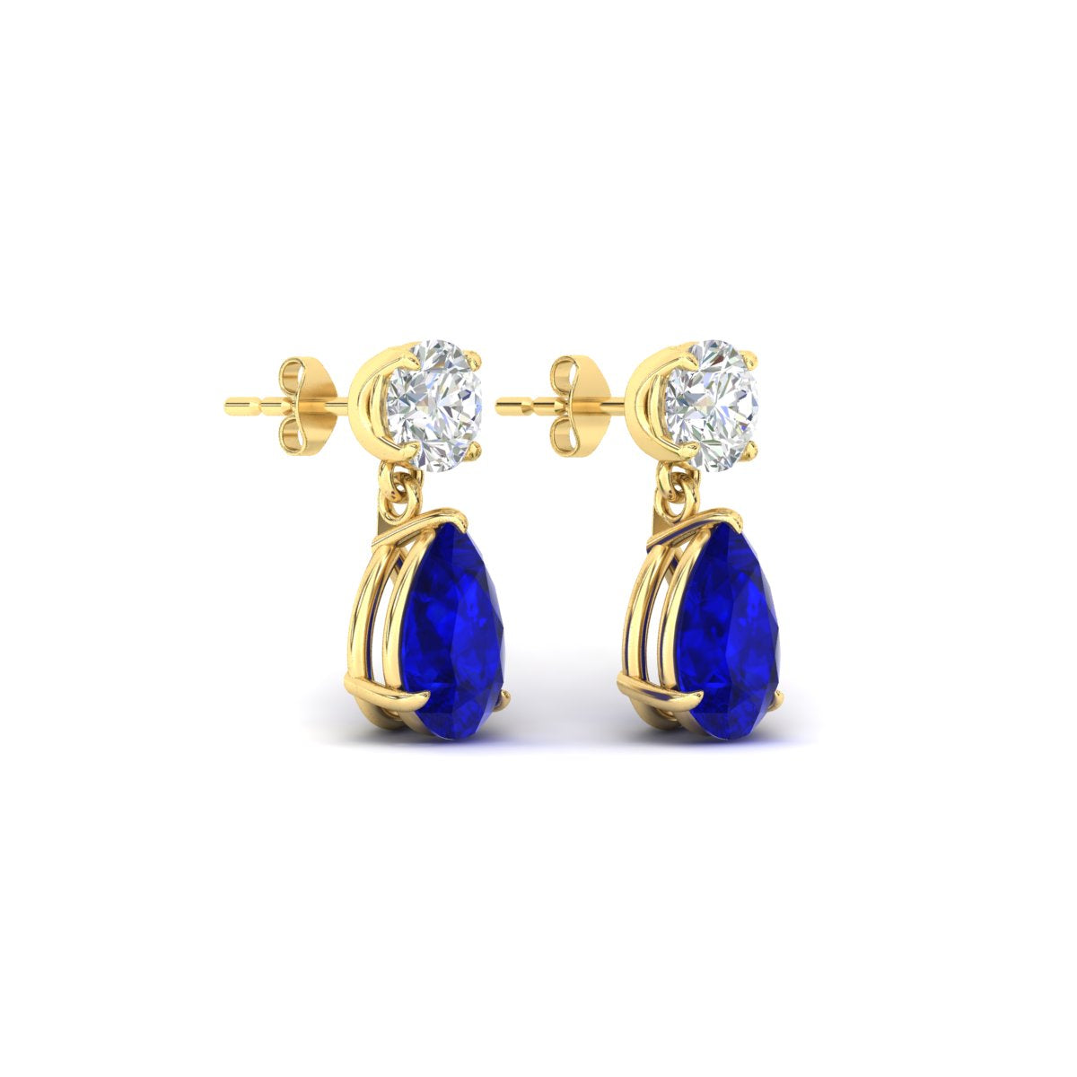 Round & Pear Diamond Drop Stud Earrings