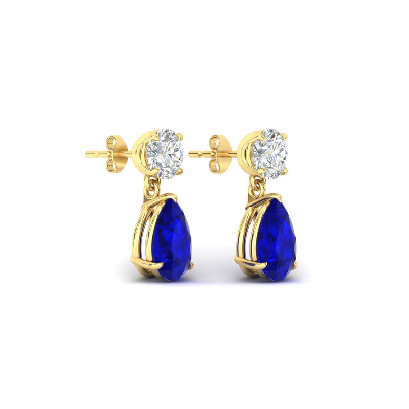 Round & Pear Diamond Drop Stud Earrings