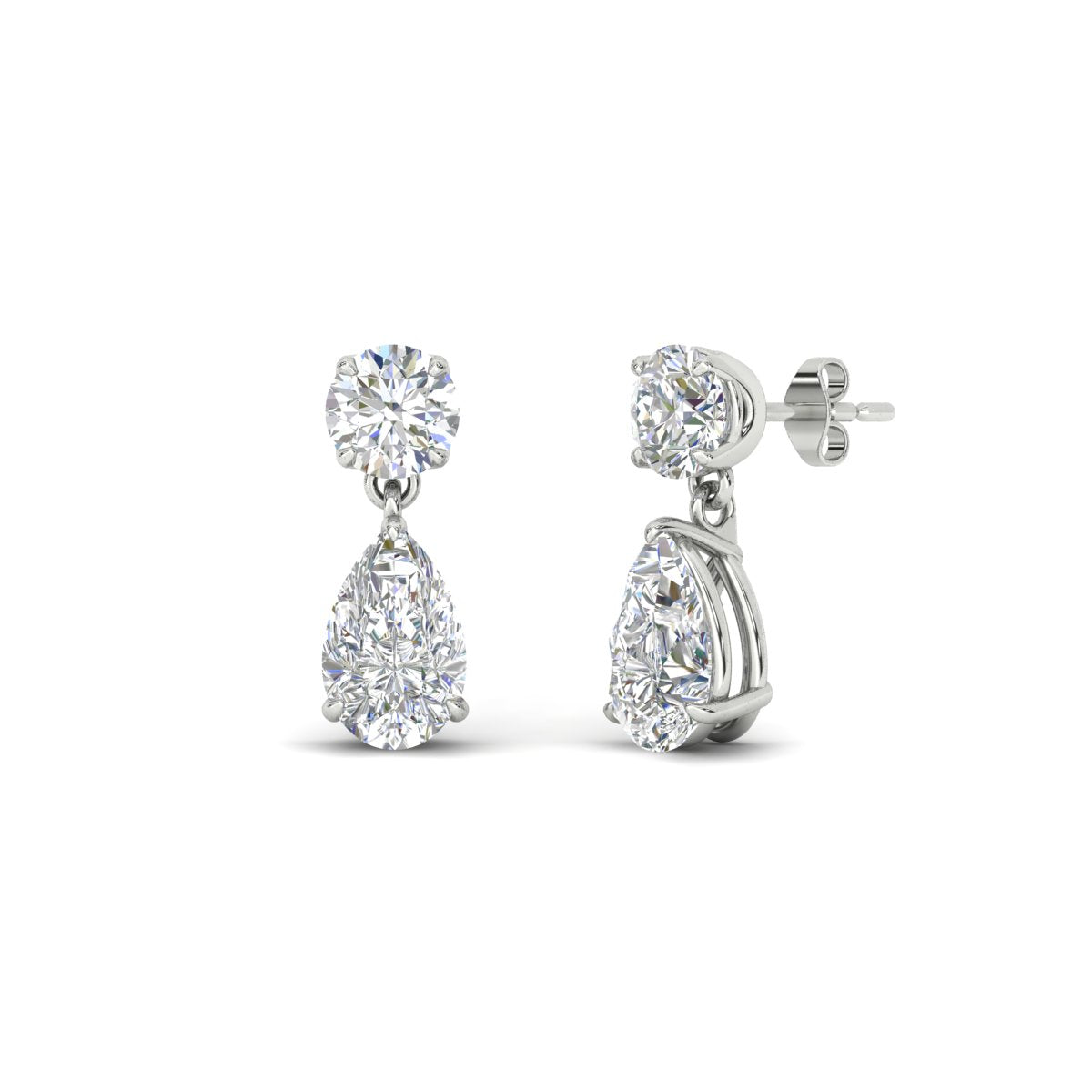 Round & Pear Diamond Drop Stud Earrings