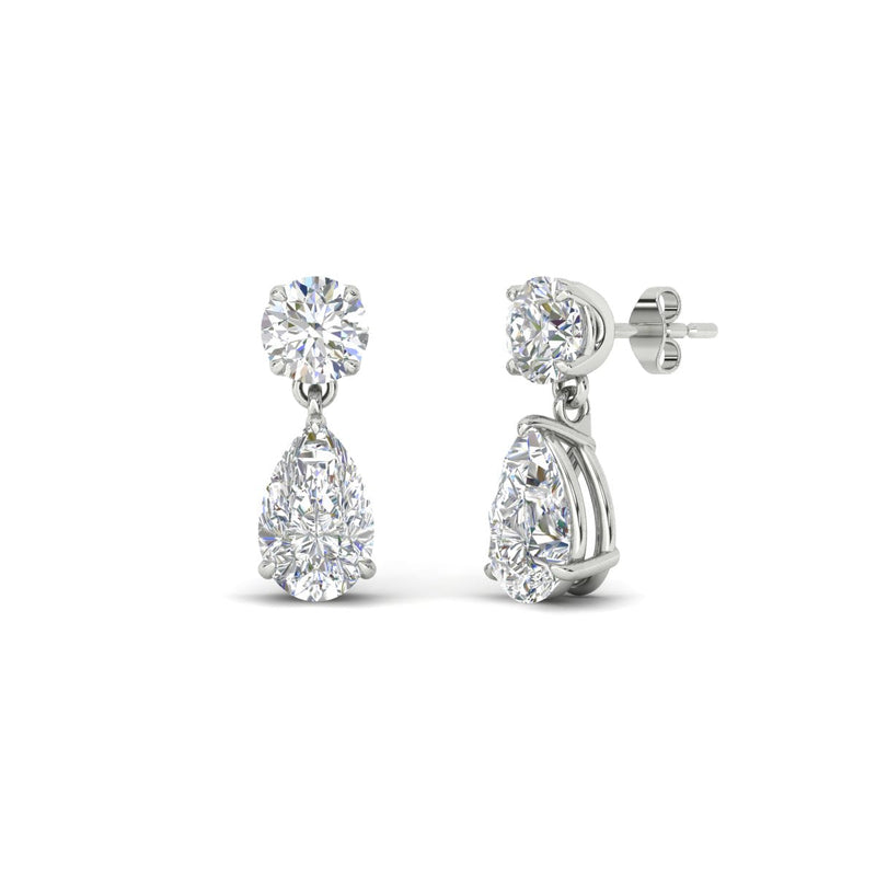 Round & Pear Diamond Drop Stud Earrings