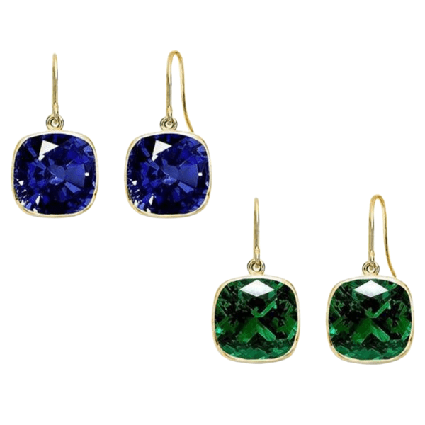 5.00 CTW Lab Grown Sapphire and Emerald Cushion Cut Drop Earrings Set