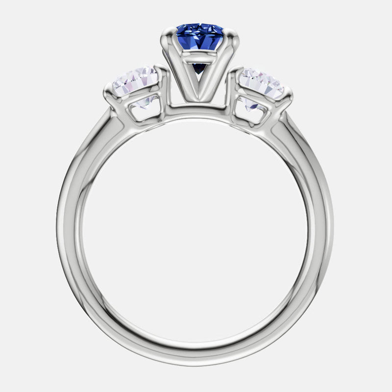 2.00 CTW Lab Created Oval Blue Sapphire & Diamond 3-Stone Engagement