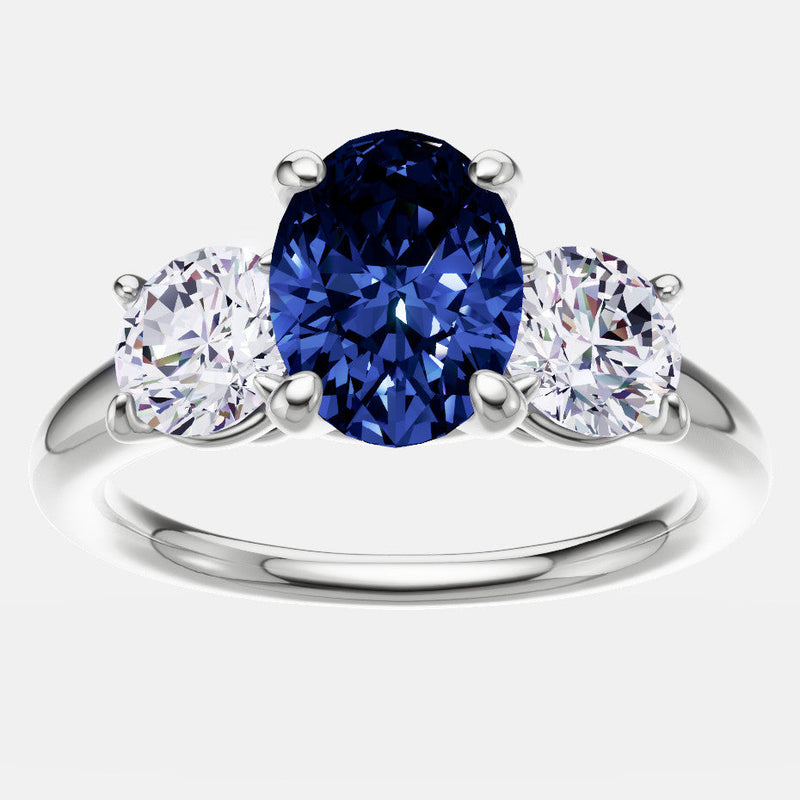 2.00 CTW Lab Created Oval Blue Sapphire & Diamond 3-Stone Engagement