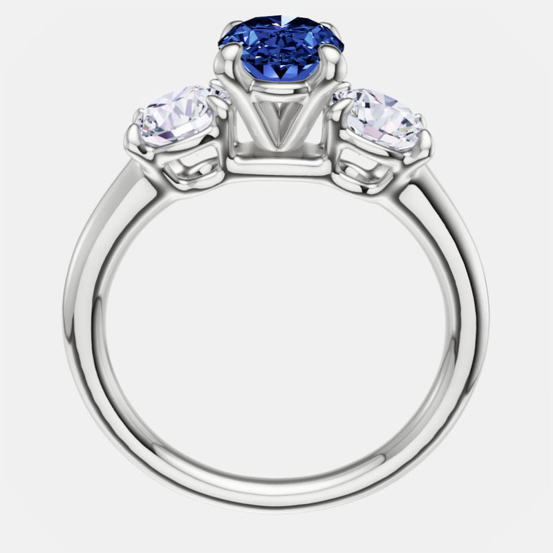 2.00 CTW Lab Created Oval Blue Sapphire & Diamond 3-Stone Engagement