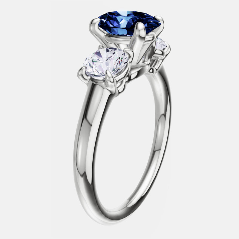 2.00 CTW Lab Created Oval Blue Sapphire & Diamond 3-Stone Engagement